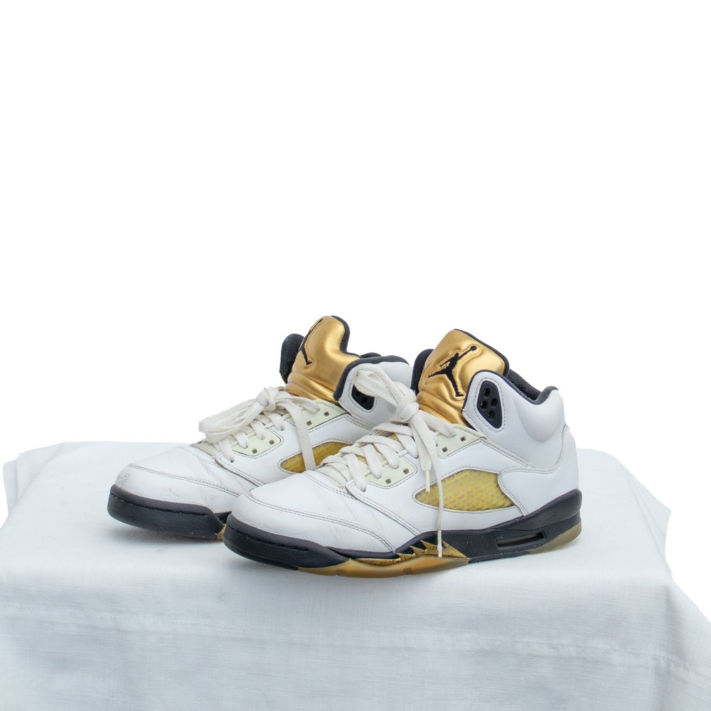 Nike Air Jordan 5 Retro GS Olympic Black White Gold 440888-133 Size 7Y